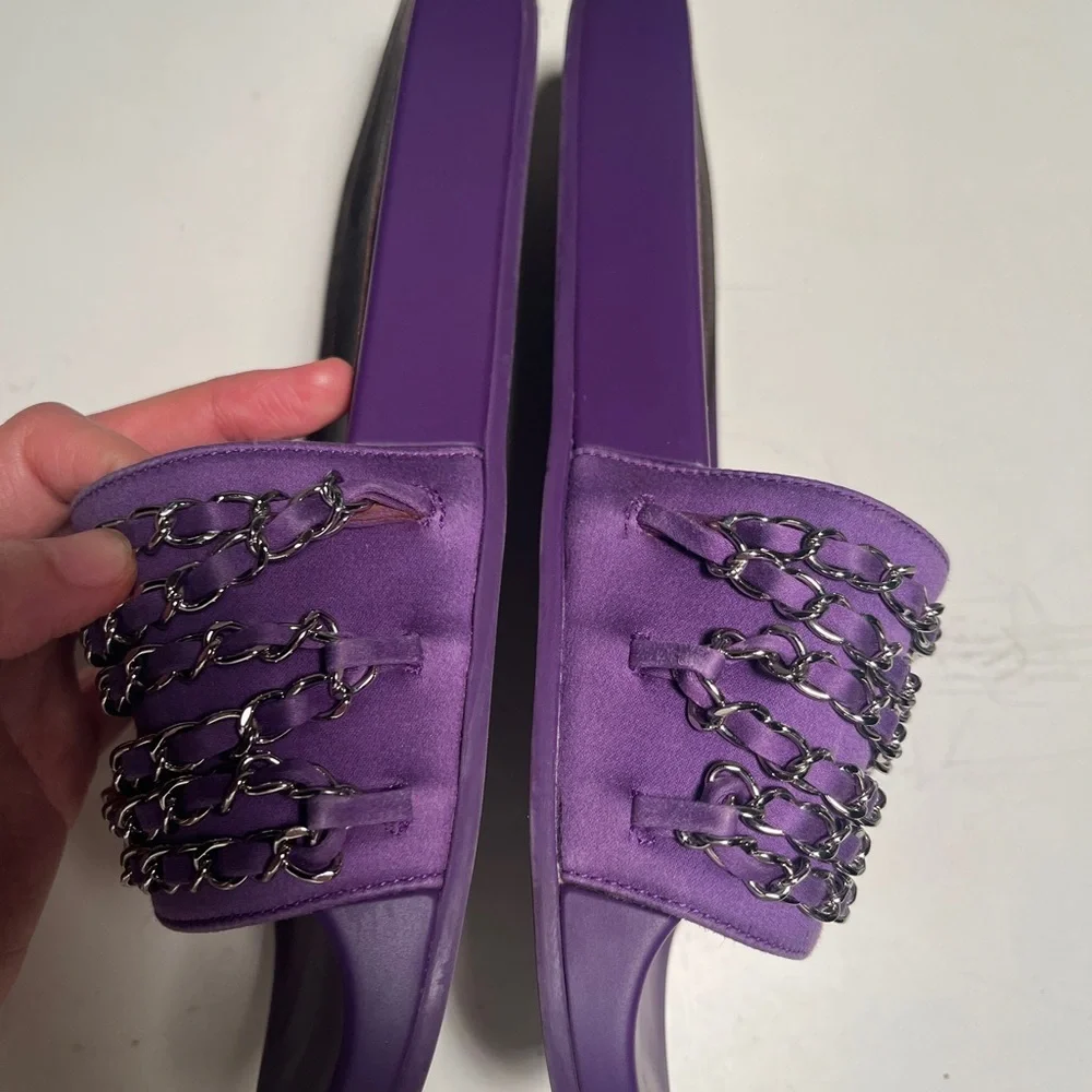 CHANEL Purple Chain Embellished Sandals